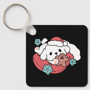 Christmas Dog in Santa Hat – Holiday Cheer for Pet Key Ring