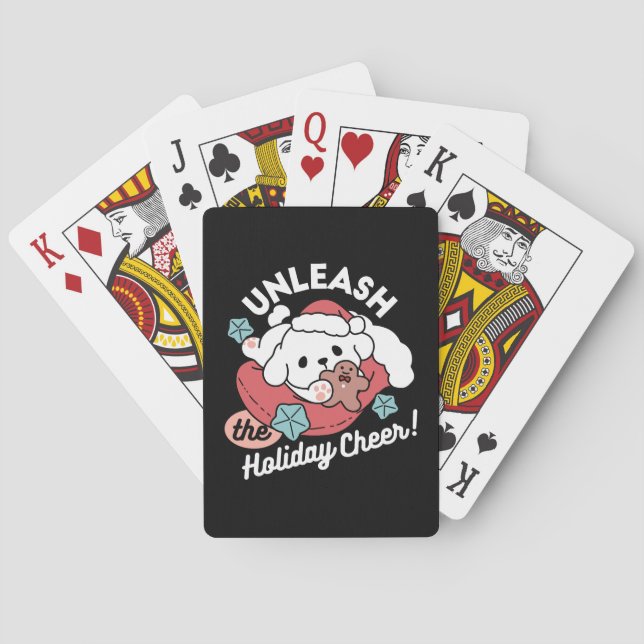 Christmas Dog in Santa Hat – Holiday Cheer for Pet Playing Cards (Back)