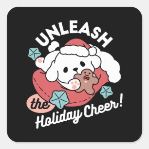 Christmas Dog in Santa Hat – Holiday Cheer for Pet Square Sticker