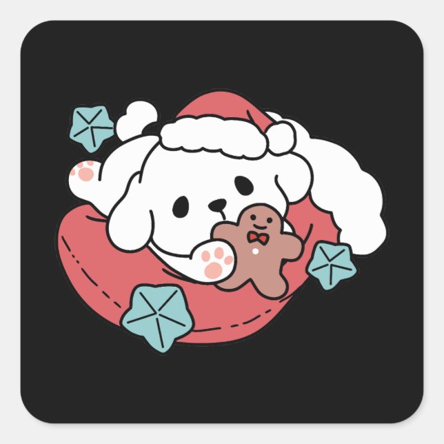 Christmas Dog in Santa Hat – Holiday Cheer for Pet Square Sticker (Front)