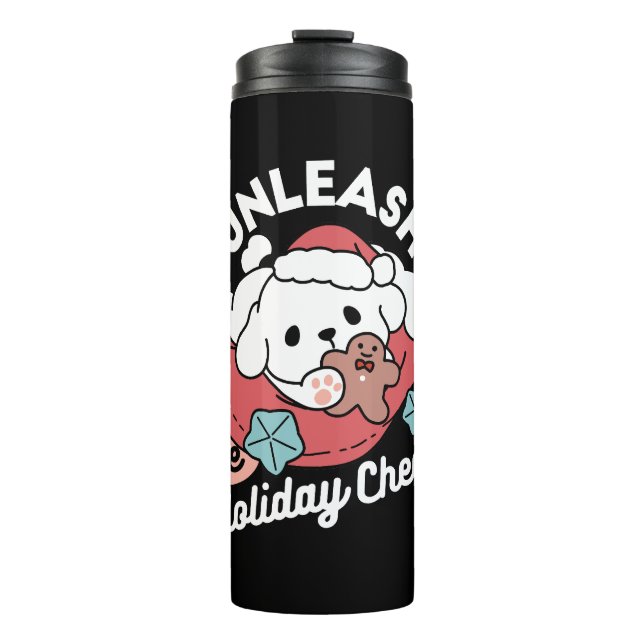 Christmas Dog in Santa Hat – Holiday Cheer for Pet Thermal Tumbler (Front)