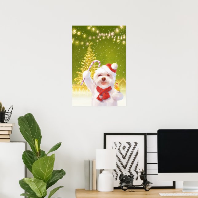 Christmas Dog in Santa Hat Poster (Home Office)