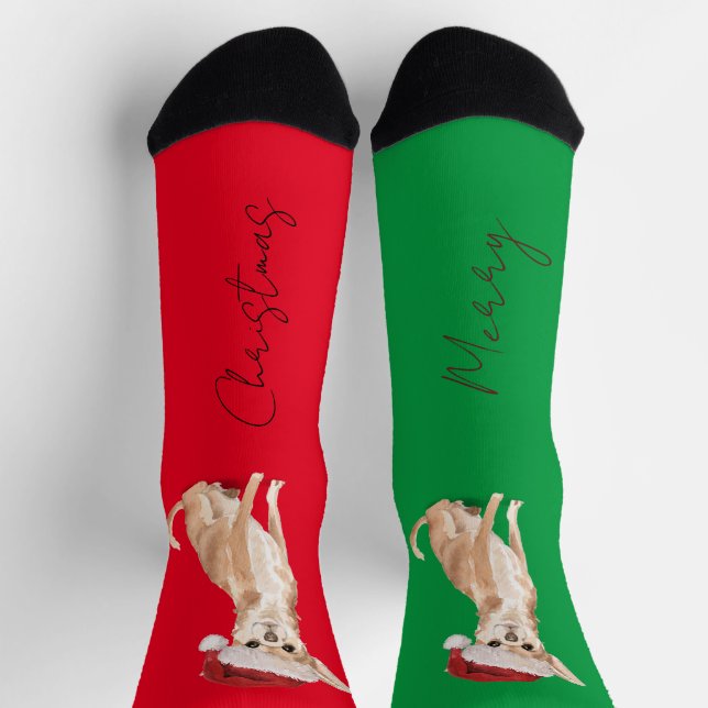 Christmas Dog Lover Terrier Pattern Fun Red Green  Socks (Top)