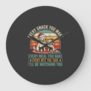 Christmas Dog Lovers Snack Watching Large Clock
