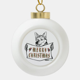 Christmas Dog:  Merry Christmas! Ceramic Ball Christmas Ornament
