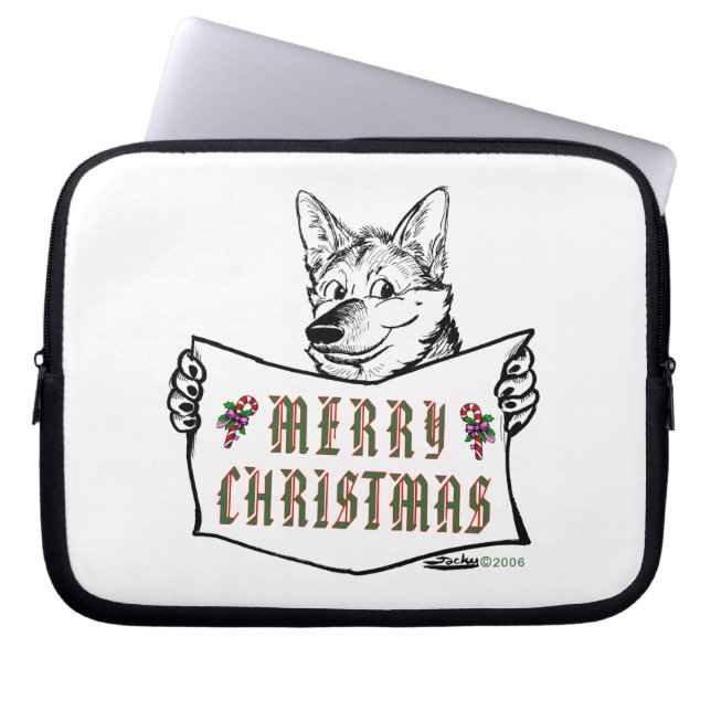 Christmas Dog:  Merry Christmas! Laptop Sleeve (Front)