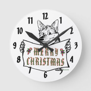 Christmas Dog:  Merry Christmas! Round Clock