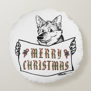 Christmas Dog: Merry Christmas! Round Cushion