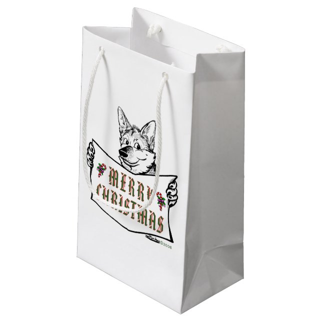 Christmas Dog:  Merry Christmas! Small Gift Bag (Back Angled)