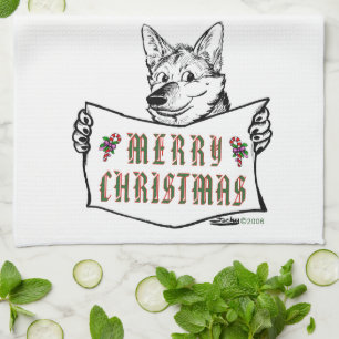 Christmas Dog:  Merry Christmas! Tea Towel