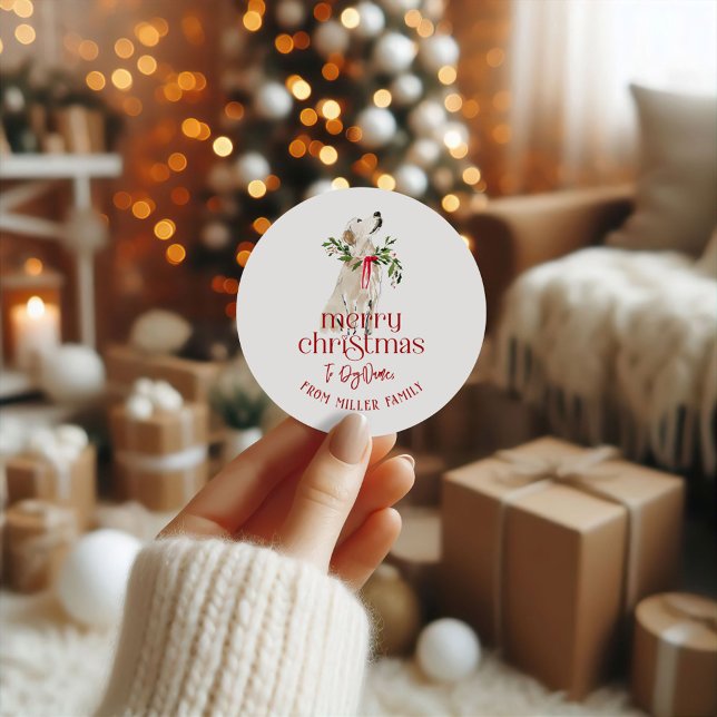 Christmas Dog Merry Christmas Typography Classic Round Sticker (Creator Uploaded)