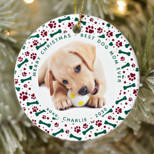 Christmas DOG MOM Personalized Cute Pet Photo Ceramic Tree Decoration