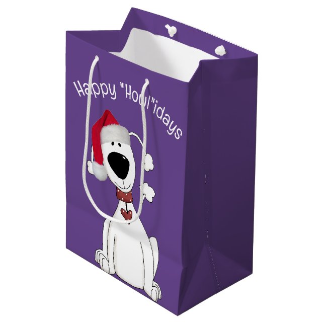 Christmas Dog On Purple Medium Gift Bag (Front Angled)