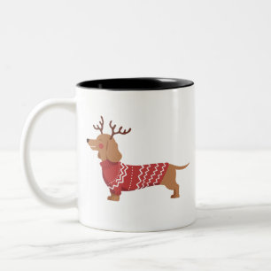 Christmas Dog Owner Dachshund Gift Holiday Xmas  Two-Tone Coffee Mug
