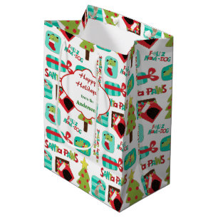Christmas Dog Pattern Personalised Medium Gift Bag