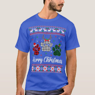 Christmas Dog Paw Print Plaid Decorate Ugly Xmas S T-Shirt