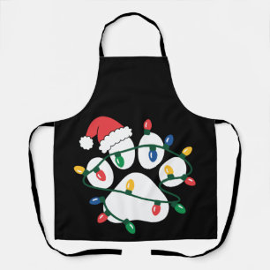 Christmas Dog Paw Print Santa Hat Lights Xmas Pet Apron