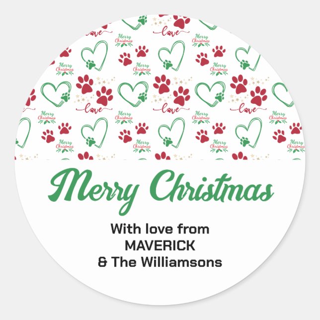 Christmas DOG PAW PRINTS Personalised Family Classic Round Sticker (Front)