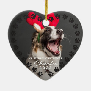Christmas Dog Paw Prints Personalised Pet Photo Ceramic Tree Decoration