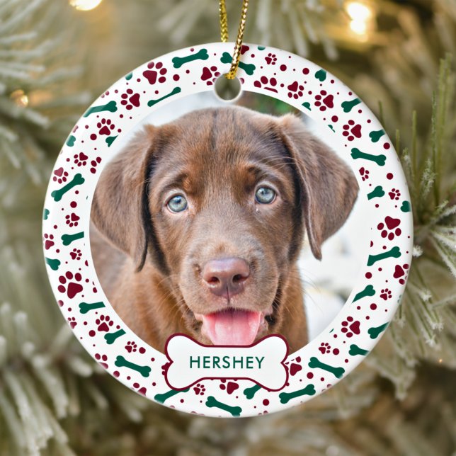 Christmas Dog Paw Prints Personalised Pet Photo Ceramic Tree Decoration (Creator Uploaded)