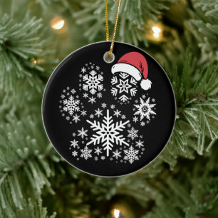 Christmas Dog Paw Santa Hat Pet Owner Gift Ceramic Tree Decoration