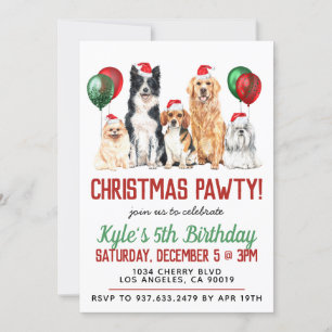 Christmas Dog Paw-ty Birthday Invitation
