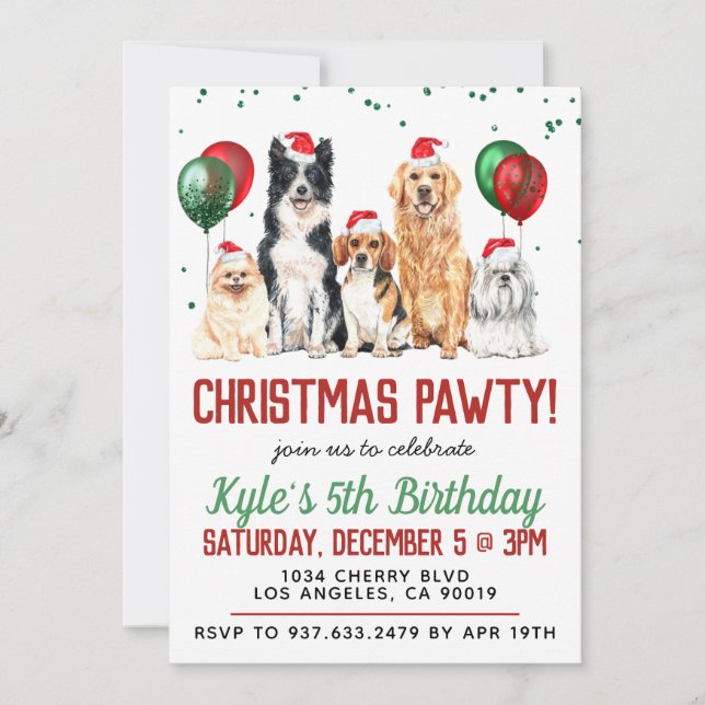 Christmas Dog Paw-ty Birthday Invitation (Front)