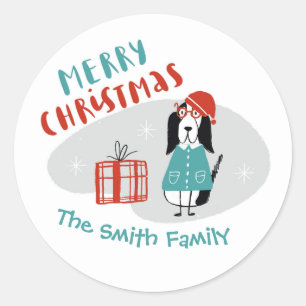 Christmas Dog Personalised Classic Round Sticker