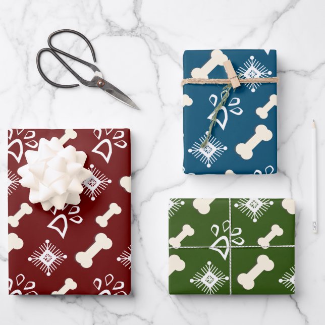 Christmas Dog Pet Bone Snowflake Pattern  Wrapping Paper Sheet (Front)