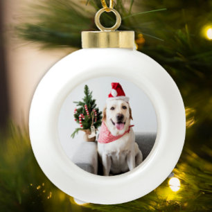 Christmas Dog Photo Minimal Modern  Ceramic Ball Christmas Ornament