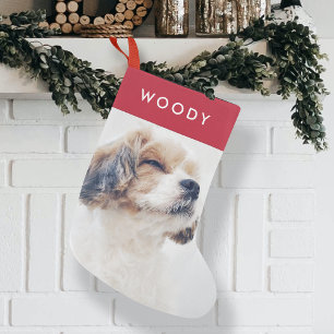 Christmas Dog Photo   Modern Stylish Red Pet Small Christmas Stocking