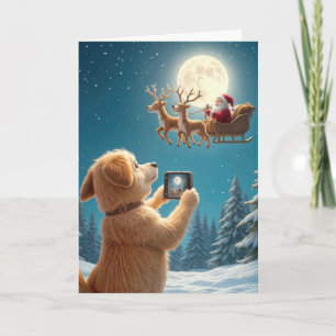 Christmas Dog Photographing Santa Claus In Sleigh Card