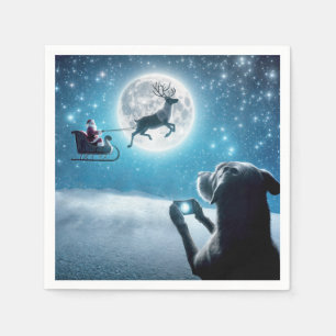 Christmas Dog Photographing Santa Claus In Sleigh Napkin
