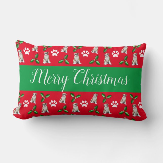 Christmas Dog Pillow, Fawn Boxer Dog Lumbar Cushion (Front)