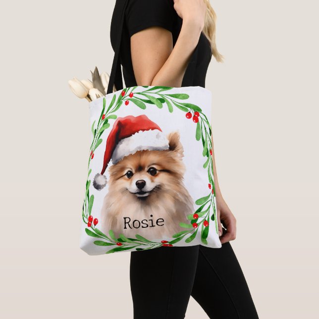 Christmas Dog Pomeranian Holidays Pet Decor Tote Bag (Close Up)