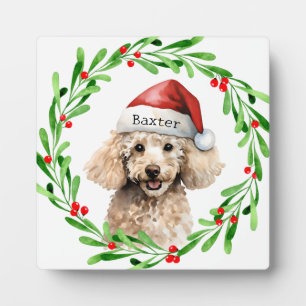 Christmas Dog Poodle Santa Hat Holiday Plaque