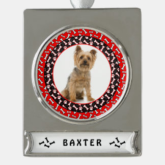 Christmas Dog Portrait Favourite Pet Photo Silver Plated Banner Ornament