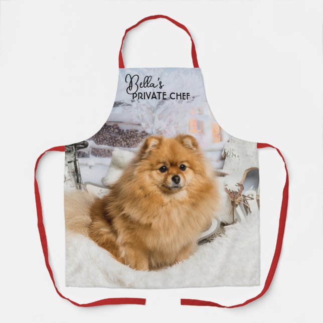 Christmas Dog Private Chef Custom Photo Name Apron (Front)