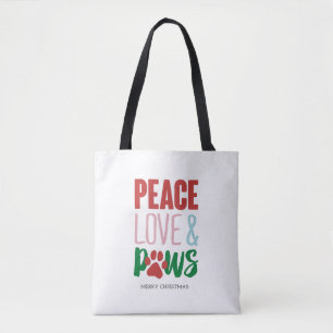 Christmas Dog Puns Santa Dogs Peace Love and Paws Tote Bag