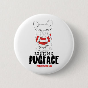 Christmas Dog Puns Santa Dogs Resting Pug Face 6 Cm Round Badge