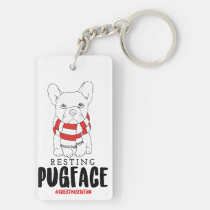 Christmas Dog Puns Santa Dogs Resting Pug Face Key Ring