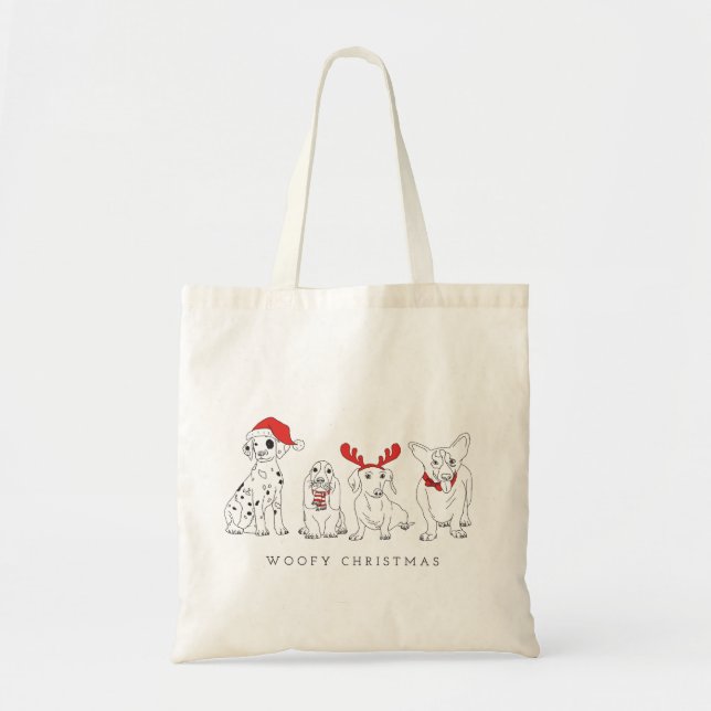 Christmas Dog Puns Santa Dogs Woofy Christmas Tote Bag (Front)