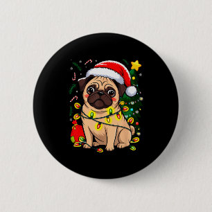 Christmas Dog Santa Clause Pug Puppy X-mas  6 Cm Round Badge