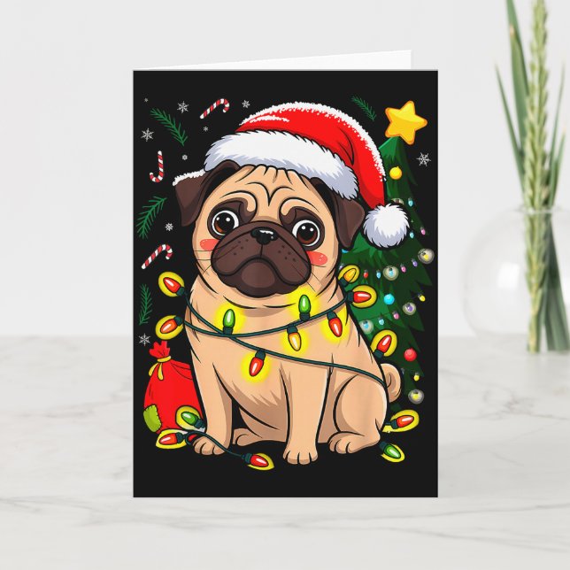 Christmas Dog Santa Clause Pug Puppy X-mas  Card (Front)