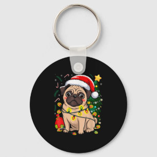 Christmas Dog Santa Clause Pug Puppy X-mas Key Ring