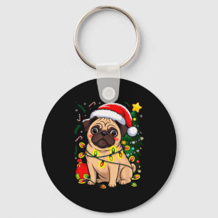 Christmas Dog Santa Clause Pug Puppy X-mas  Key Ring