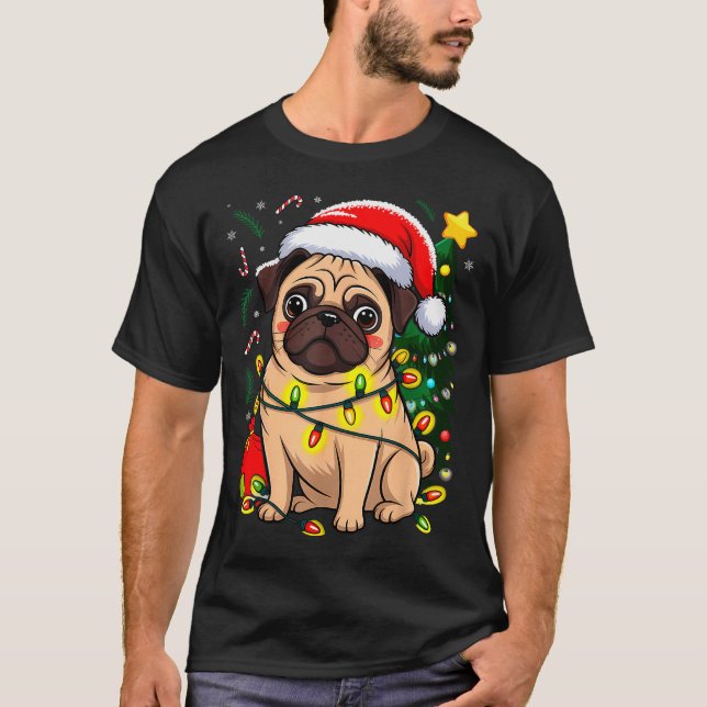 Christmas Dog Santa Clause Pug Puppy X-mas  T-Shirt (Front)