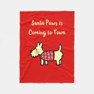 Christmas Dog Santa Paws Festive Puppy Fleece Blanket