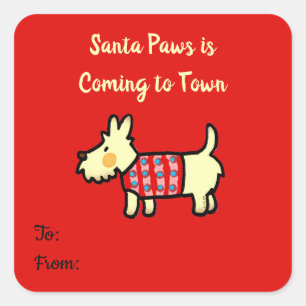 Christmas Dog Santa Paws Festive Puppy Square Sticker