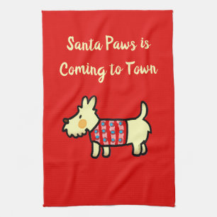 Christmas Dog Santa Paws Festive Puppy Tea Towel